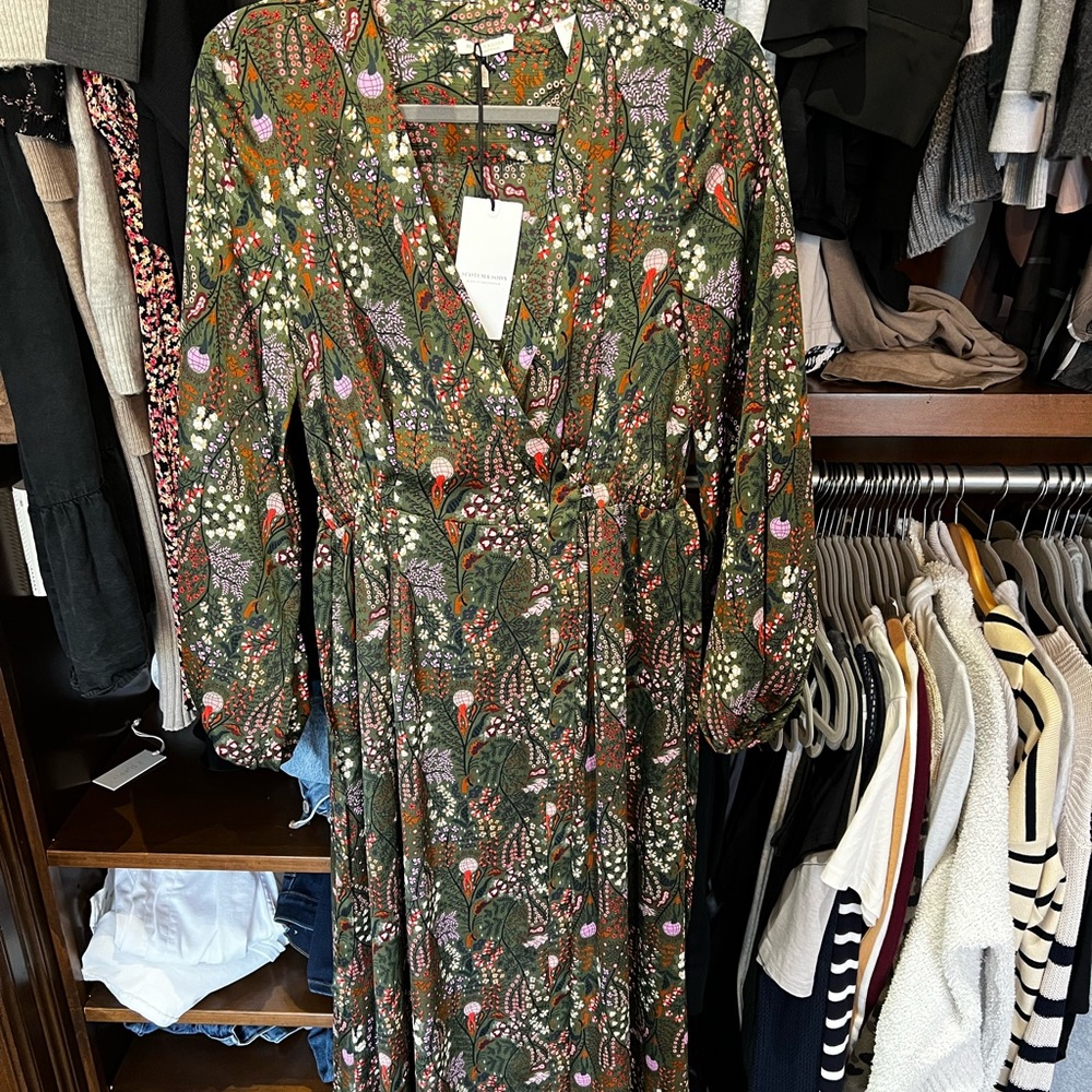 Scotch and Soda NWT 2021 season green wrap dress long sleeve gorgeous